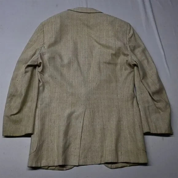 Vtg Bespoke USA Made 40L Beige Ivory Silk‎ Tweed Mens Blazer Sport Coat Jacket